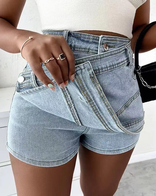 Y2K Street Vintage Denim Shorts Stretch A-Line Skinny Mini Skorts Skirt