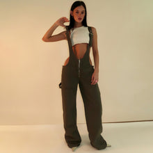 Zipper Denim Overalls Loose Suspender Jumpsuit Streetwear Jeans Pants