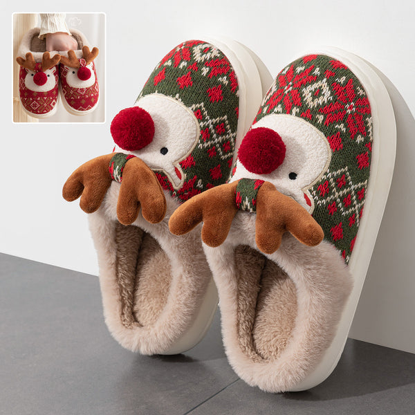 Fashion Non-slip Floor Bedroom Christmas Elk Plush Slippers For Winter