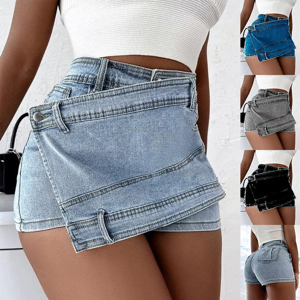 Y2K Street Vintage Denim Shorts Stretch A-Line Skinny Mini Skorts Skirt