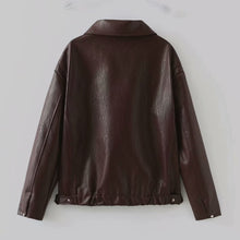 Lapel Zipper  Casual Long Sleeve Leather Coat Tops For Women