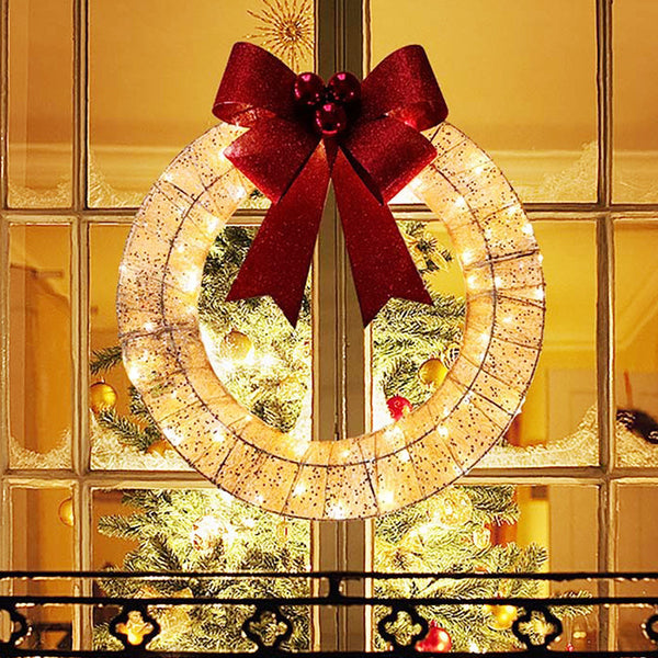 Christmas Garland 50CM Luminous LED Warm Light Metal Luminous Wreath