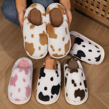 Cute Cow Spotted Plush Non-slip Slippers Winter Warm