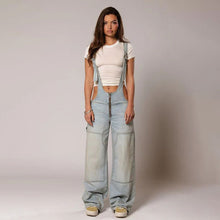 Zipper Denim Overalls Loose Suspender Jumpsuit Streetwear Jeans Pants