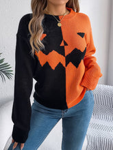 Halloween Contrast-color Pullover Sweater Fashion Long Sleeve Knitted Tops For Women