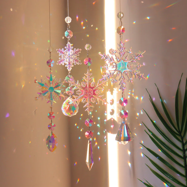 Christmas Colorful Snowflake Crystal Sun Catcher Ice Pillar Pendant