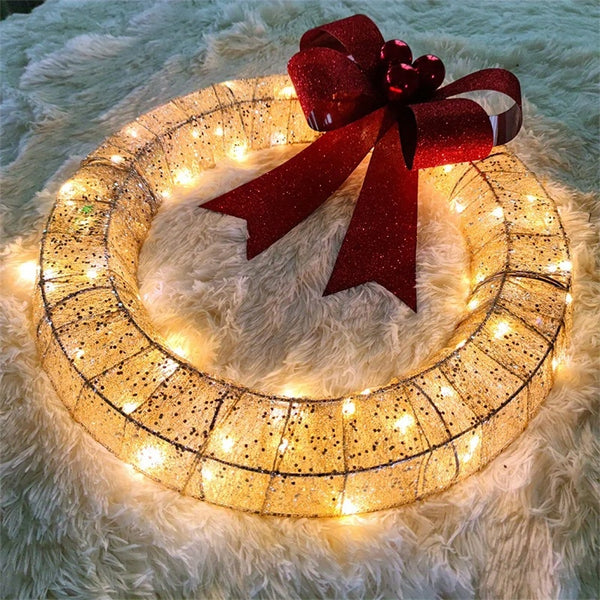 Christmas Garland 50CM Luminous LED Warm Light Metal Luminous Wreath