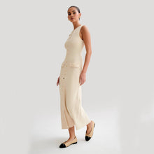 Elegant Knitted Sleeveless Dress With Single Breast Slim Round Neck Long Dresses