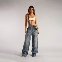 Zipper Denim Overalls Loose Suspender Jumpsuit Streetwear Jeans Pants