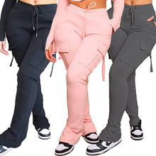 Cargo Pants With Pockets High Waist Drawstring Wide Leg Straight Trousers For Women