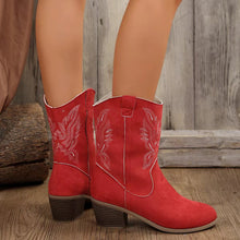 Chunky-heeled Ethnic Style Embroidered Mid-Tube Western Toe Boots