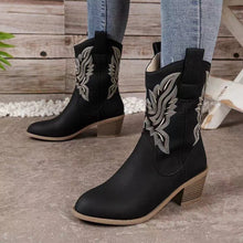 Chunky-heeled Ethnic Style Embroidered Mid-Tube Western Toe Boots