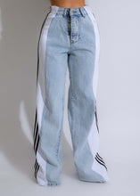 Casual High Waist Elastic Straight Leg Trousers Three Stripe Patchwork