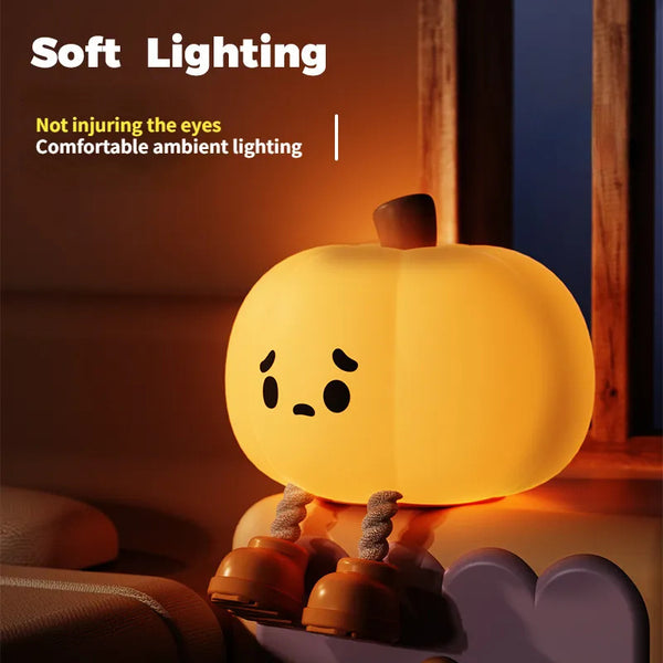 Halloween Touch Pumpkin Night Light Cute Soft Silicone Lamp