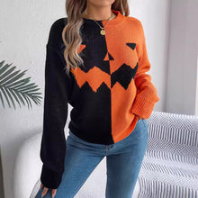 Halloween Contrast-color Pullover Sweater Fashion Long Sleeve Knitted Tops For Women