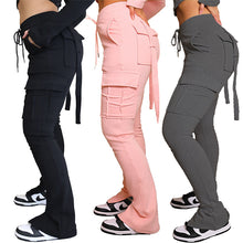 Cargo Pants With Pockets High Waist Drawstring Wide Leg Straight Trousers For Women