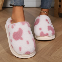 Cute Cow Spotted Plush Non-slip Slippers Winter Warm